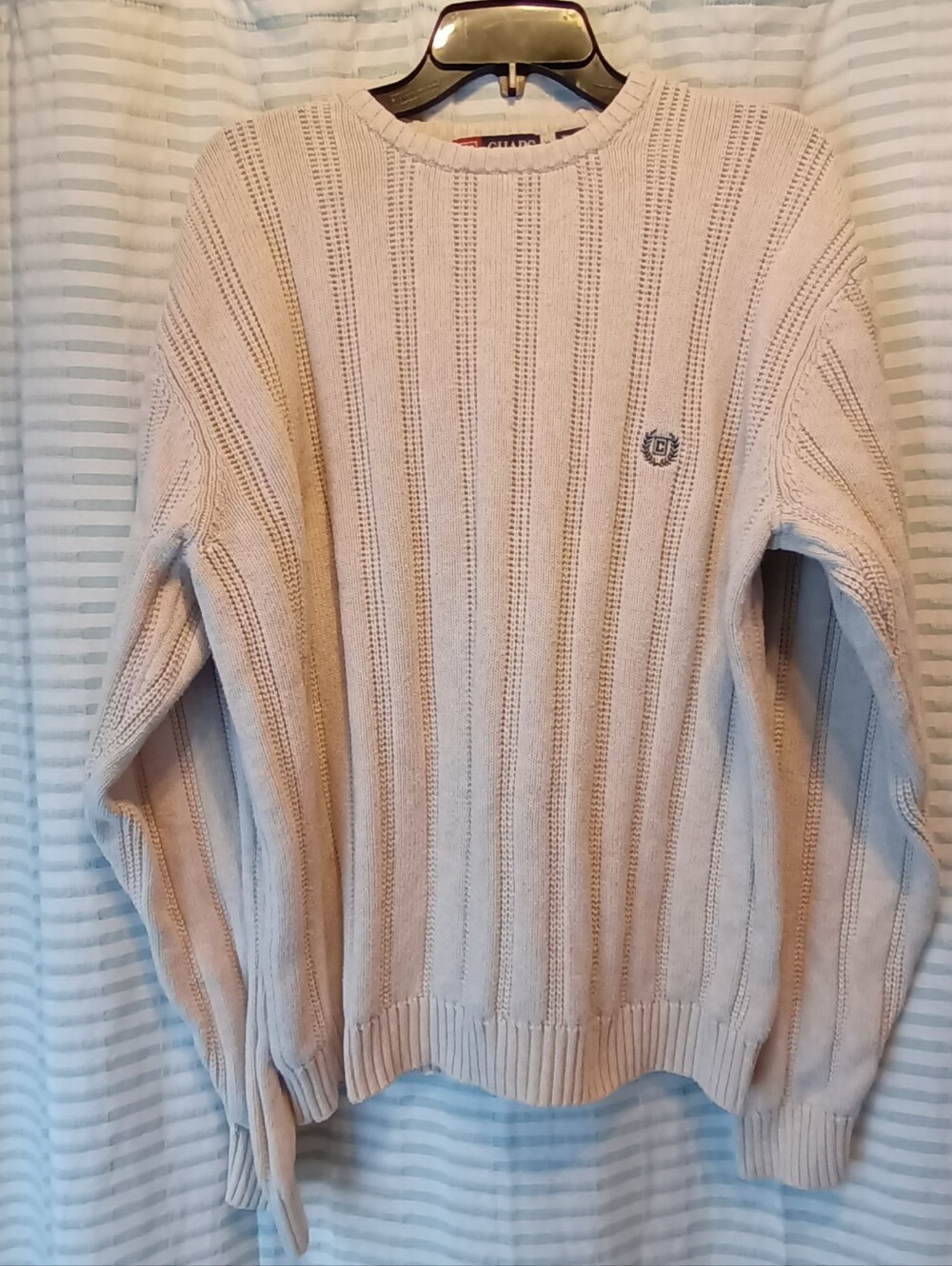 Vintage Chaps Crew Neck Cable Knit Cream Men's Medium Sweater 100% Cotton.